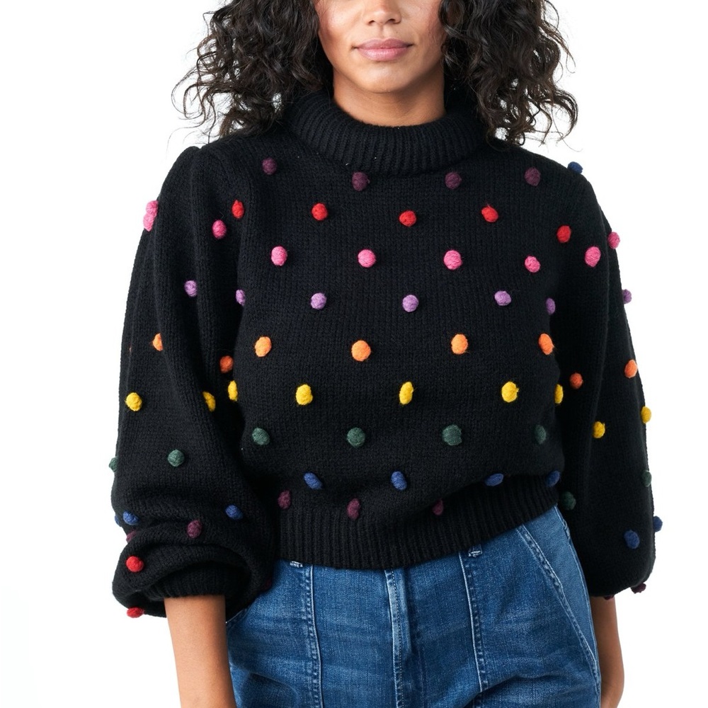 Farm Rio Sz M Rainbow Pom Pom Sweater Knit